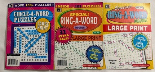 Lot (3) Special Circle-Ring-A-Word LARGE PRINT Puzzle Books 2022-2025