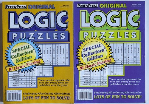 Lot of 2 ORIGINAL LOGIC PROBLEM  Puzzles Dell Penny Press Variety May Aug ’25