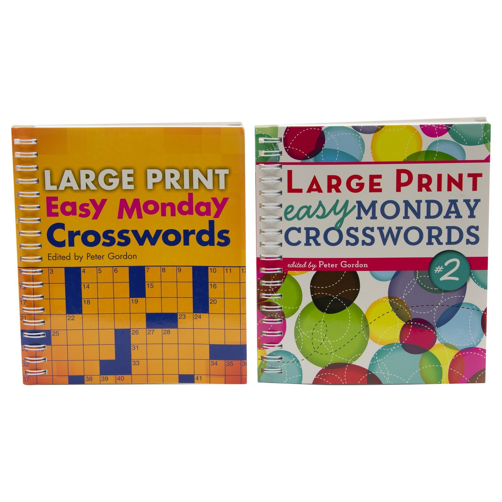 Large Print Easy Monday Crosswords Puzzle Spiralbound Books, Set of 2