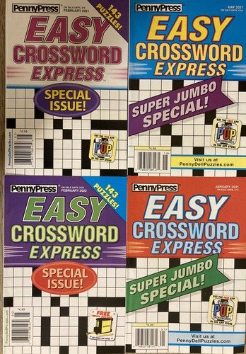 Lot of 4 Dell Penny Press ALL EASY CROSSWORD Puzzle Books Express G44