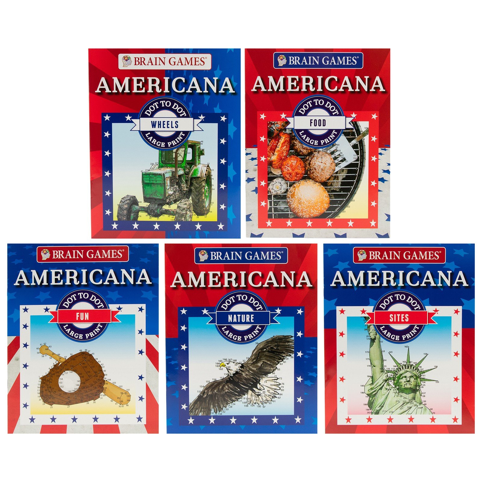 Brain Games Americana Large Print Dot to Dot 5 Pc Book Set