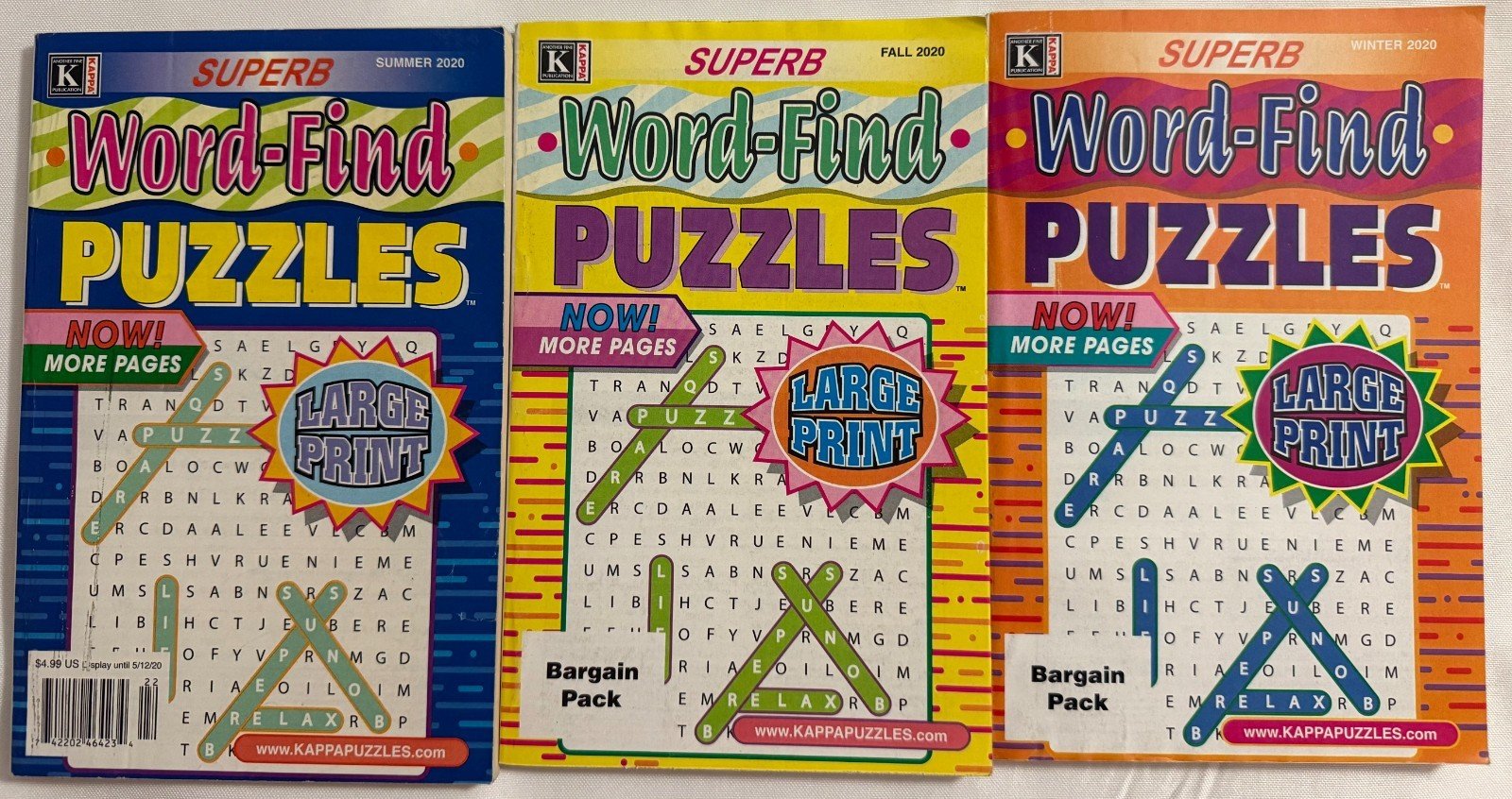 Lot (3) Superb Word-Find Puzzles LARGE PRINT Puzzle Books 2020 Summer,Fall, Wint