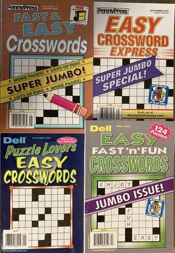 Lot of 4 Dell Penny Press ALL EASY CROSSWORD Puzzle Books FREE SHIPPING G22
