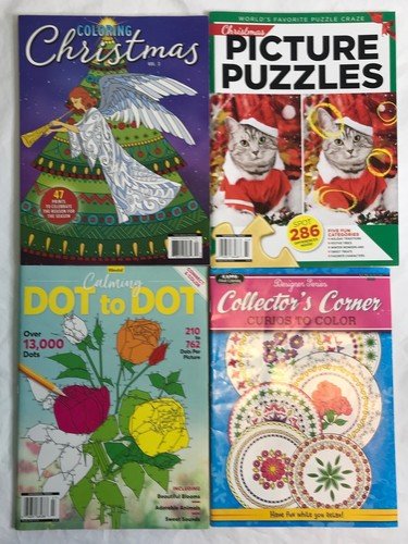 Adult Puzzles Dot to Dot Coloring Book Christmas Blissful Kappa Curios Lot of 4