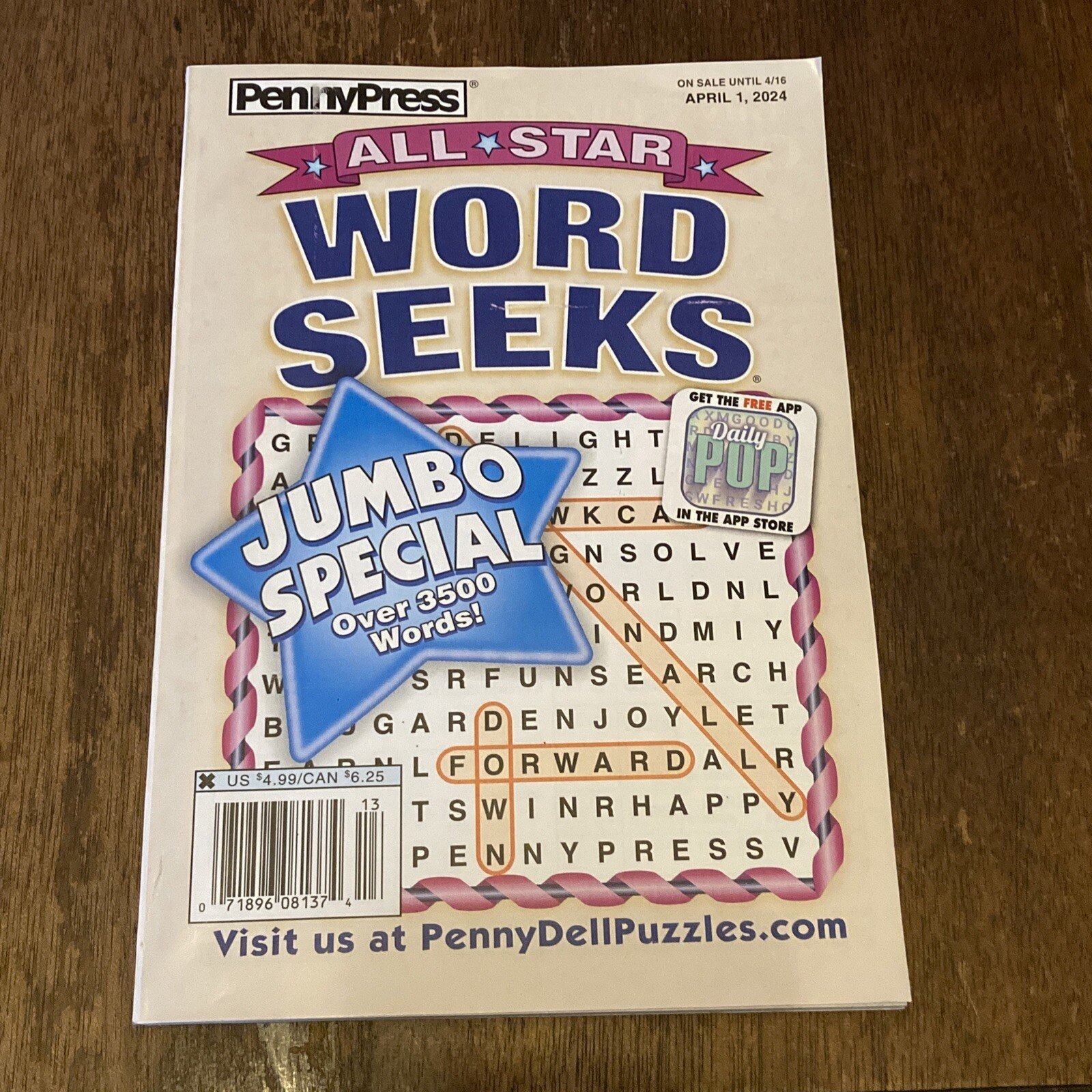 Penny Press All Star Word Seeks Puzzles  Digest Size  April 1 , 2024 New