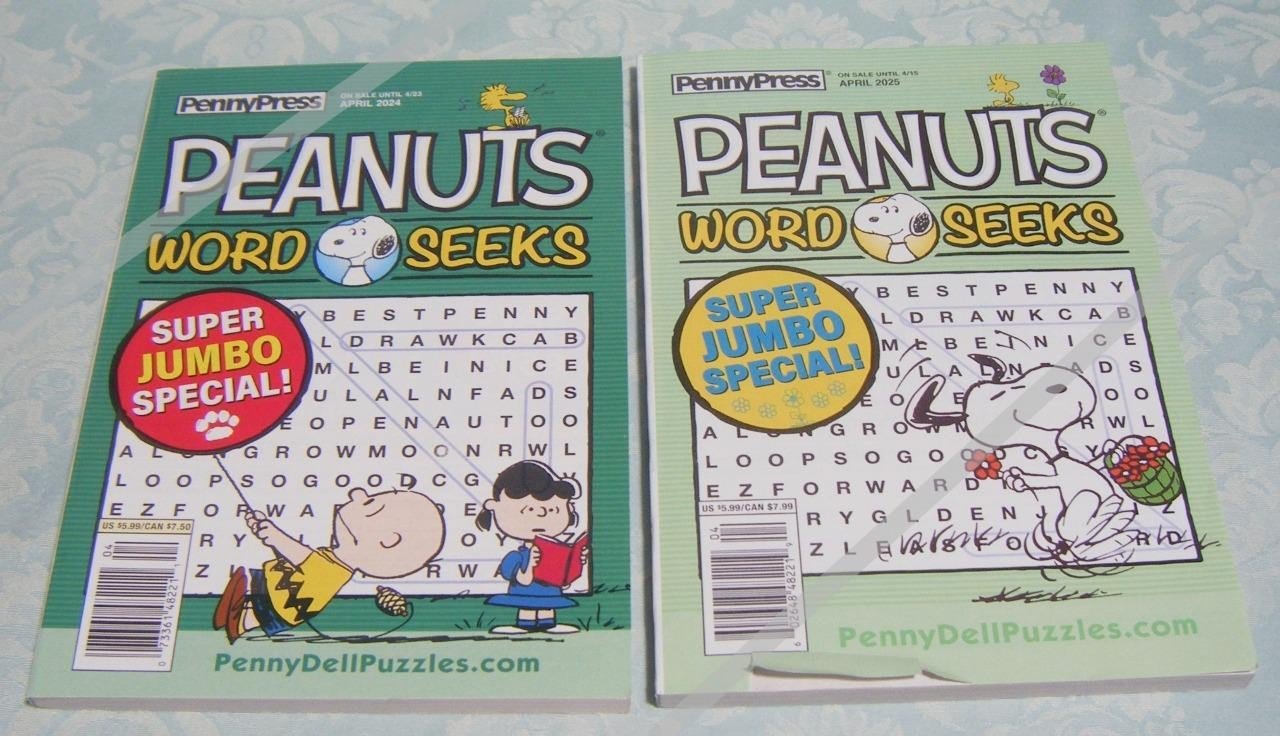 2 Peanuts Snoopy Word Seeks Puzzles Book by Penny Press April 2024 & 2025 New