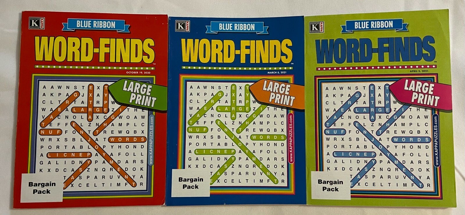 Lot (3) Kappa LARGE PRINT Blue Ribbon Word Finds Word-Finds Puzzle Books 2020/21