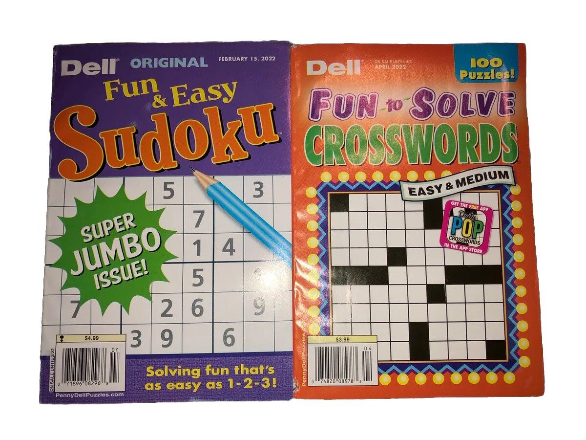 Dell Puzzle Books Brain Games Sudoku & Crosswords Puzzles NEW 2pc Travel Teaser