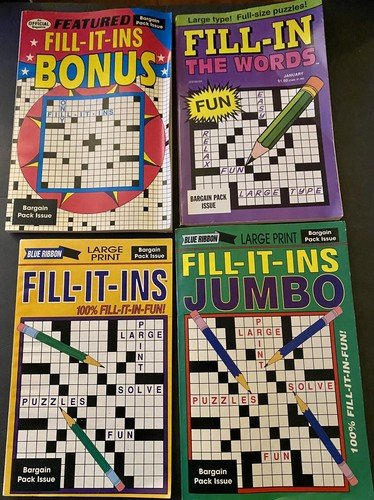 Lot of 4 Blue Ribbon Fill-It-Ins Puzzle Magazine Books JBH EBB Publications 1996
