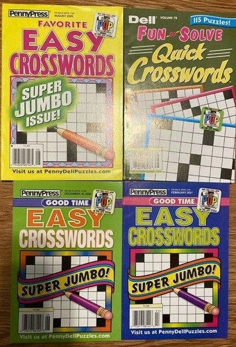 Lot of 4 Penny Press CROSSWORD Puzzle Books Fast Fun EASY Dell FREE SHIPPING G6