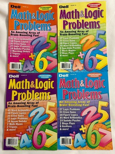 Lot 4) Dell Math & Logic Problems Full Size Puzzle Books Vol 165,166,167, &178