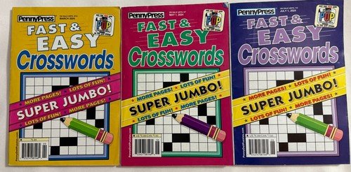 Lot (3) Fast & Easy Crosswords Super Jumbo Puzzle Books March, May, July 2024