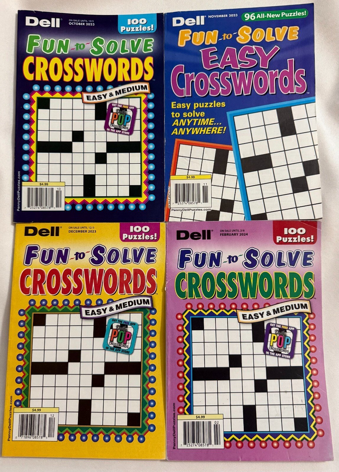 Mixed Lot of (4) Dell Fun to Solve Easy & Medium Crosswords Puzzle Books 2023/24