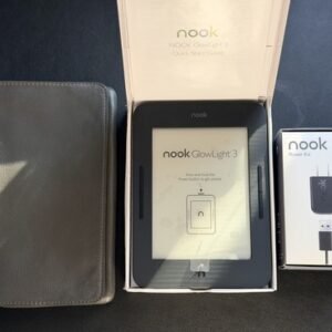 BUNDLE!! B&N Nook GlowLight 3, extra Nook charger & RARE Nook Gray  LEATHER CASE