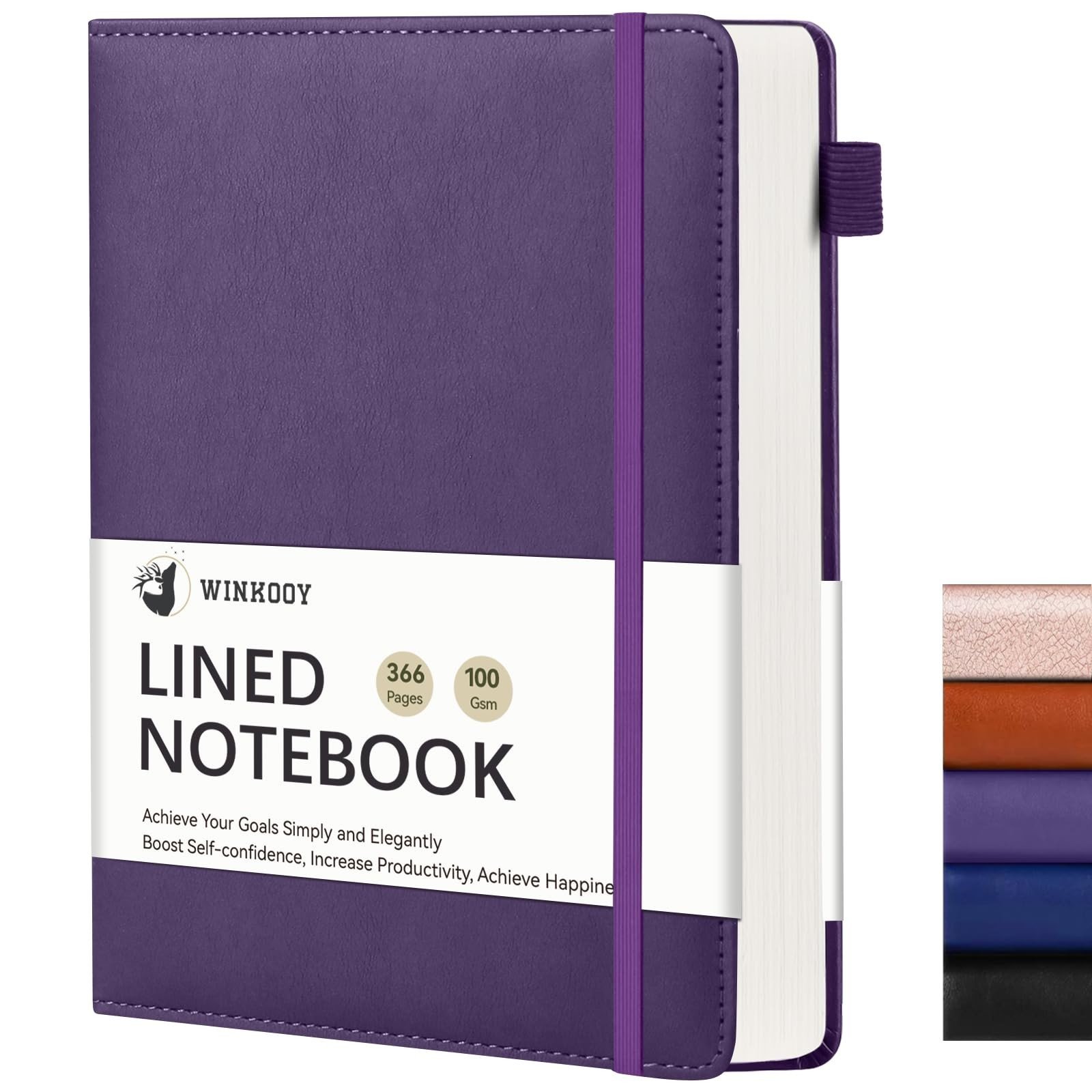 Winkooy Leather Hardcover Lined Journal Notebook A5 366 Pages Pen Loop, Purple