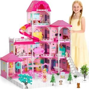 "New Barbie Dreamhouse, Pool Party Doll House with 4 Story Slide "