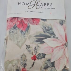 Homescapes Victorian Holiday Floral Fabric Oblong Tablecloth 60"x84" Vintage