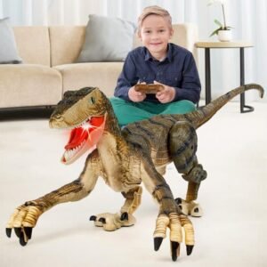 RC Dinosaur,Walking Velociraptor Sound & Lights Roaring Remote-Controlled Robot