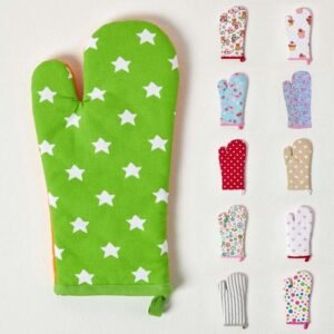 Homescapes Oven Glove Mitts 100% Cotton Single Designer Novelty Red Green Pink