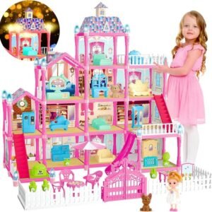 Dreamhouse Playhouse 4-Story 11 Rooms Doll House with 4 Dolls Toy Figures