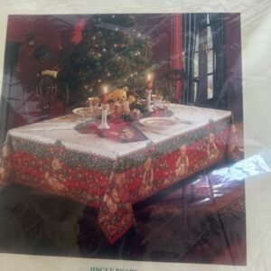 Christmas Holiday Tablecloth 70” Round Jingle Bears Homescapes NEW NWT
